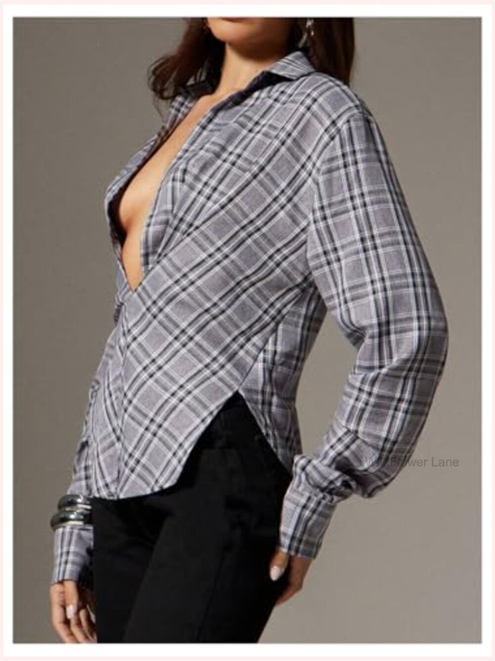 Plaid Button Down Shirt Long Sleeve Blouse Top - Picture 2 of 5
